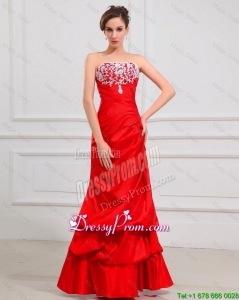 Best Column Strapless Appliques Prom Dresses in Red