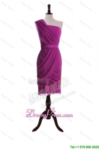 Custom Made Ruching and Belt Short Prom Dresses in Fuchsia