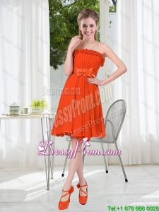 Summer A Line Strapless Bowknot Dama Dress in Rust Red