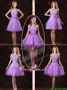 2016 Popular Laced Lilac Dama Dresses with A Line