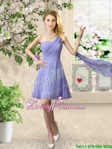 Cheap One Shoulder Ruched Prom Dresses in Lavender
