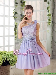 Custom Made A Line One Shoulder Lace and Bowknot Prom Dresses