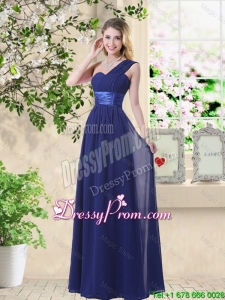 Cheap One Shoulder Floor Length Prom Dresses in Navy Blue