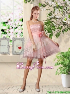 Beautiful Strapless Laced Prom Dresses with Hand Made Flowers