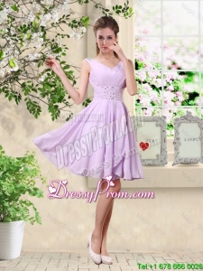 Popular V Neck Lavender Prom Dresses with Beading