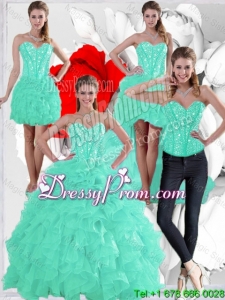 2015 Fall Pretty Ruffles and Beaded Quinceanera Dresses in Apple Green