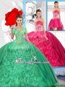 Beaded and Ruffles Inexpensive Detachable Quinceanera Dresses for 2016 Spring