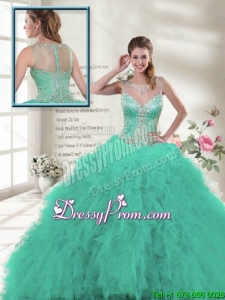 Discount 2016 Spring Scoop Ruffles Sweet 16 Dresses in Turquoise