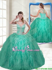 Fashionable Scoop Turquoise Quinceanera Gowns with Zipper Up