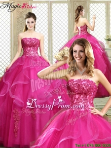 Classical Strapless Fuchsia Sweet 16 Dresses with Appliques