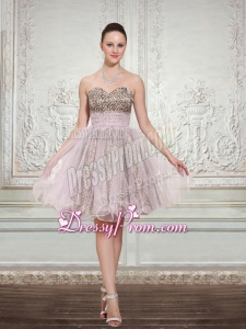 2015 Leopard and Organza Light Pink Sleeveless Sweetheart Prom Dress