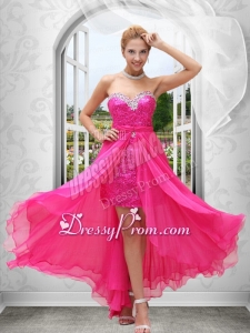 Hot Pink Pretty Sleeveless Sweetheart Column Prom Dress with Beading