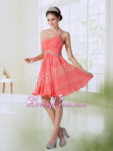 Cute One Shoulder Chiffon Empire Prom Dress in Watermelon