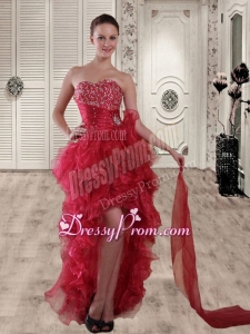 Gorgeous Red Sweetheart Column High Low Beading Prom Dress