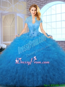 2016 Perfect Blue Sweet 16 Dresses with Appliques and Ruffles