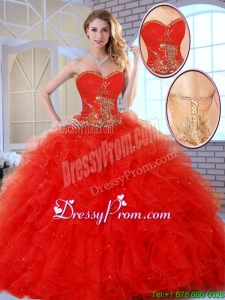 Beautiful Red Quinceanera Dresses with Appliques and Ruffles
