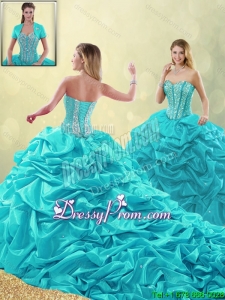 Cheap Beading and Pick Ups Quinceanera Gowns with Court Train