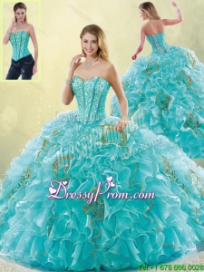 Luxurious Brush Train Sweetheart Quinceanera Dresses in Aqua Blue