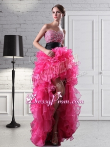 Pretty High Low Sweetheart Beading Organza Prom Dress for 2015
