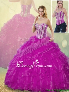 Latest Ball Gown Fuchsia Quinceanera Dresses with Beading