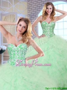 2016 Cheap Beading and Ruffles Apple Green Quinceanera Dresses
