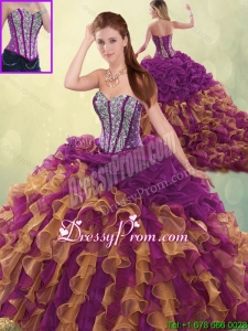 Fashionable Brush Train Beading Sweet 16 Dresses in Multi Color