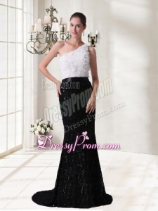 Elegant Column Sash One Shoulder Brush Train Prom Dress