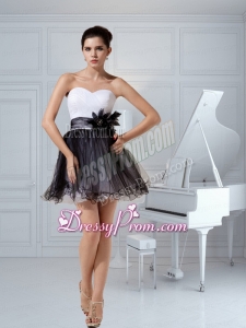 Glamorous Black and White Tulle Princess Prom Dress with Hand Made Flowers