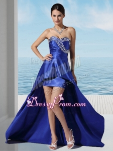 Royal Blue High Low Sweetheart Gorgeous Prom Dress with Beading