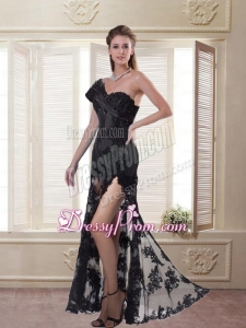 Black Sheath One Shoulder Prom Dress with Beading and High Slit