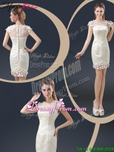 Elegant Mini Length Cap Sleeves Prom Dresses with Appliques
