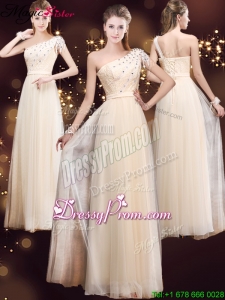 Elegant One Shoulder Prom Dresses with Appliques and Beading