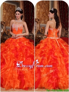 2016 Summer Exquisite Orange Quinceanera Gowns with Appliques and Beading