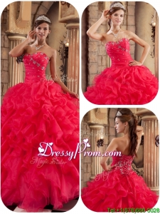 Fabulous New Arrivals Coral Red Ball Gown Floor Length Ruffles Quinceanera Dresses