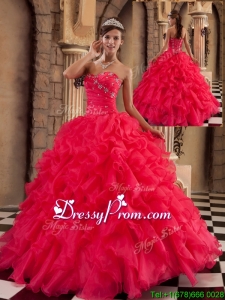 Popular Coral Red Sweetheart Quinceanera Gowns with Beading