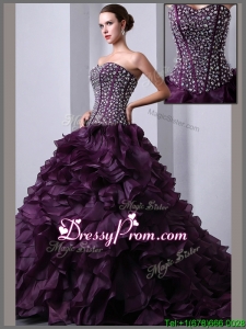 Perfect A Line Brush Train Beading and Ruffles Quinceanea Dresses