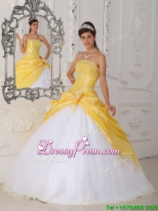 Perfect Hand Made Flower Quinceanera Dresses in Yellow and White