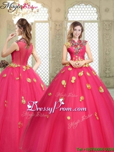 Stylish High Neck Cap Sleeves Quinceanera Dresses with Appliques