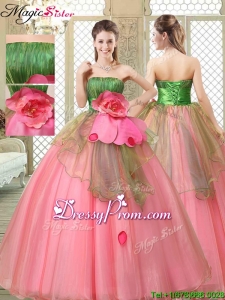 2016 Stylish Strapless Quinceanera Gowns with Hand Made Flowers