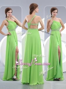 Elegant One Shoulder Spring Green Beautiful Prom Dresses with High Slit