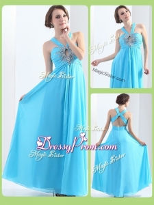 Affordable Halter Top Criss Cross Beautiful Prom Dresses with Beading