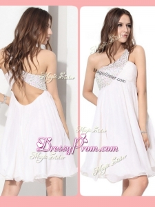 Pretty Short One Shoulder Beading Clearance Prom Dress in White