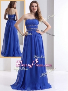 Simple Strapless Empire Blue Clearance Prom Dresses with Ruching and Beading