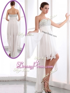Most Popular Sweetheart High Low Beading High End Prom Dress in White