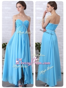 Pretty Empire Sweetheart Slit High End Prom Dresses in Aqua Blue