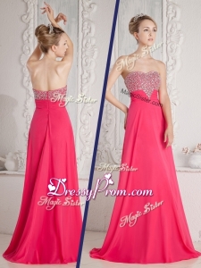 Romantic Empire Sweetheart Beading Simple Prom Dresses in Coral Red