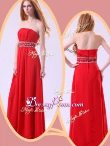 Simple Empire Strapless Red Simple Prom Dresses with Beading