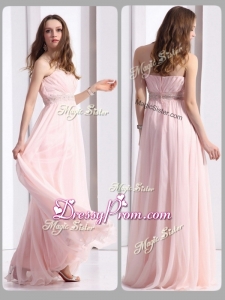 Simple Strapless Beading Long Simple Prom Dresses in Baby Pink