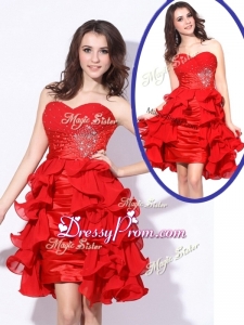 Best Sweetheart Red Short Sexy Prom Dresses with Beading and Ruffles