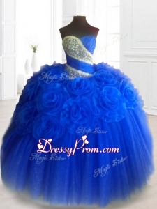 Custom Made Hand Made Flowers Sweet 16 Dresses in Royal Blue